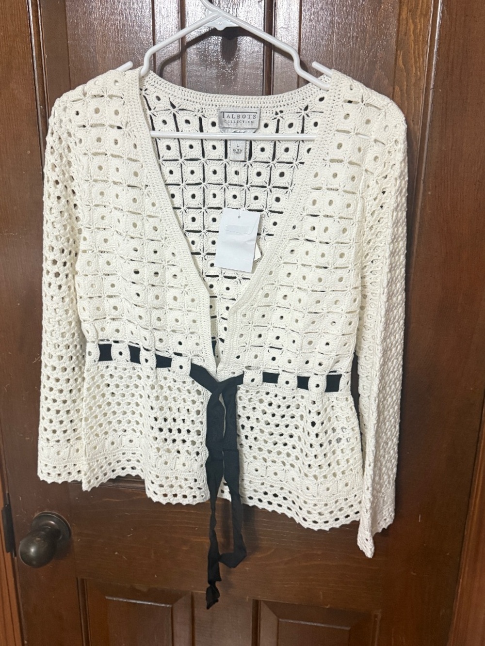 Talbots Made of Italian Yarn White Crochet Sweater